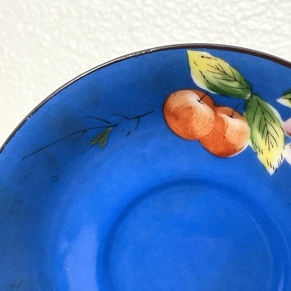 Vintage Occupied Japan Hand Painted Fruit Porcelain Teacup Saucer Gold Gilt